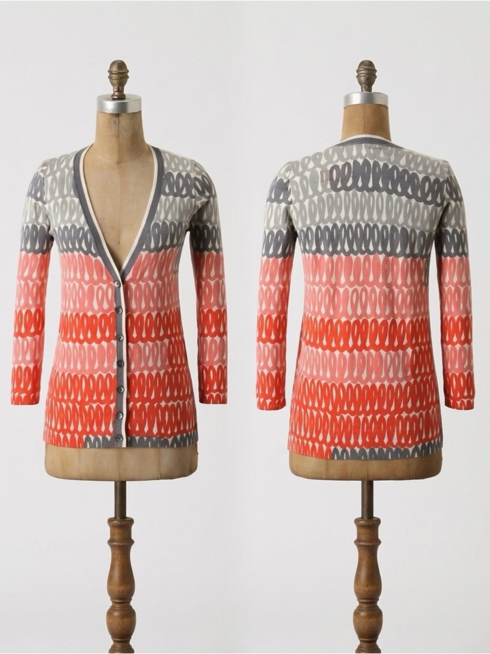 Field Flower Anthropologie Cursive Script Cotton Cashmere Cardigan Coral Gray M